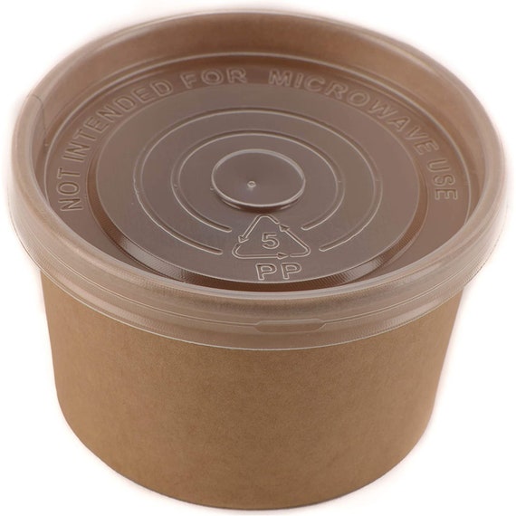 8 Oz. Disposable Brown Paper Soup Containers With Plastic Lids 