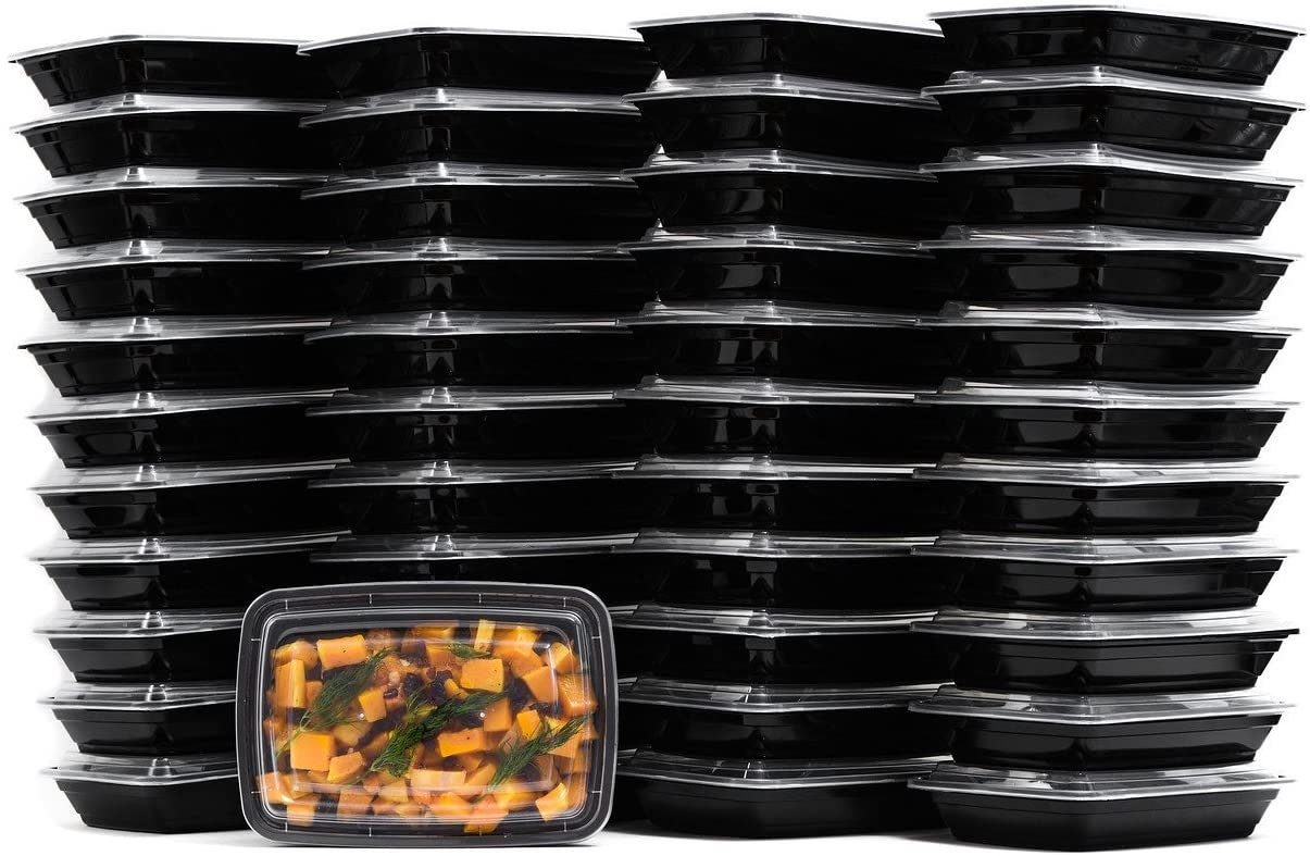 Freshware 28oz PP Plastic Microwavable Rectangular Food Containers wit