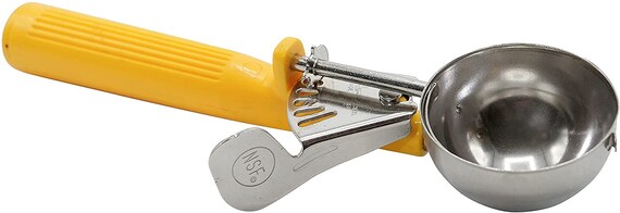 Stainless Steel Ice Cream Scoop With Trigger Lever and Yellow Grip