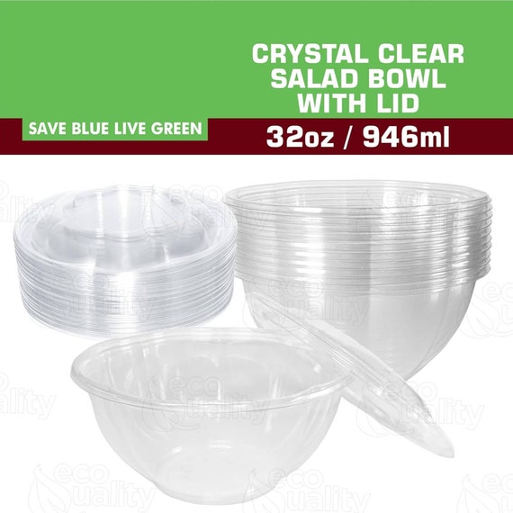 32 Oz. Clear Plastic Salad Bowls With Airtight Lids BPA Free 