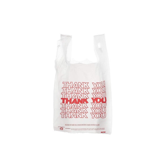 1/6 Barrel .55 mil Plastic T-Shirt Bag With Thank You Graphics - 11 1/2