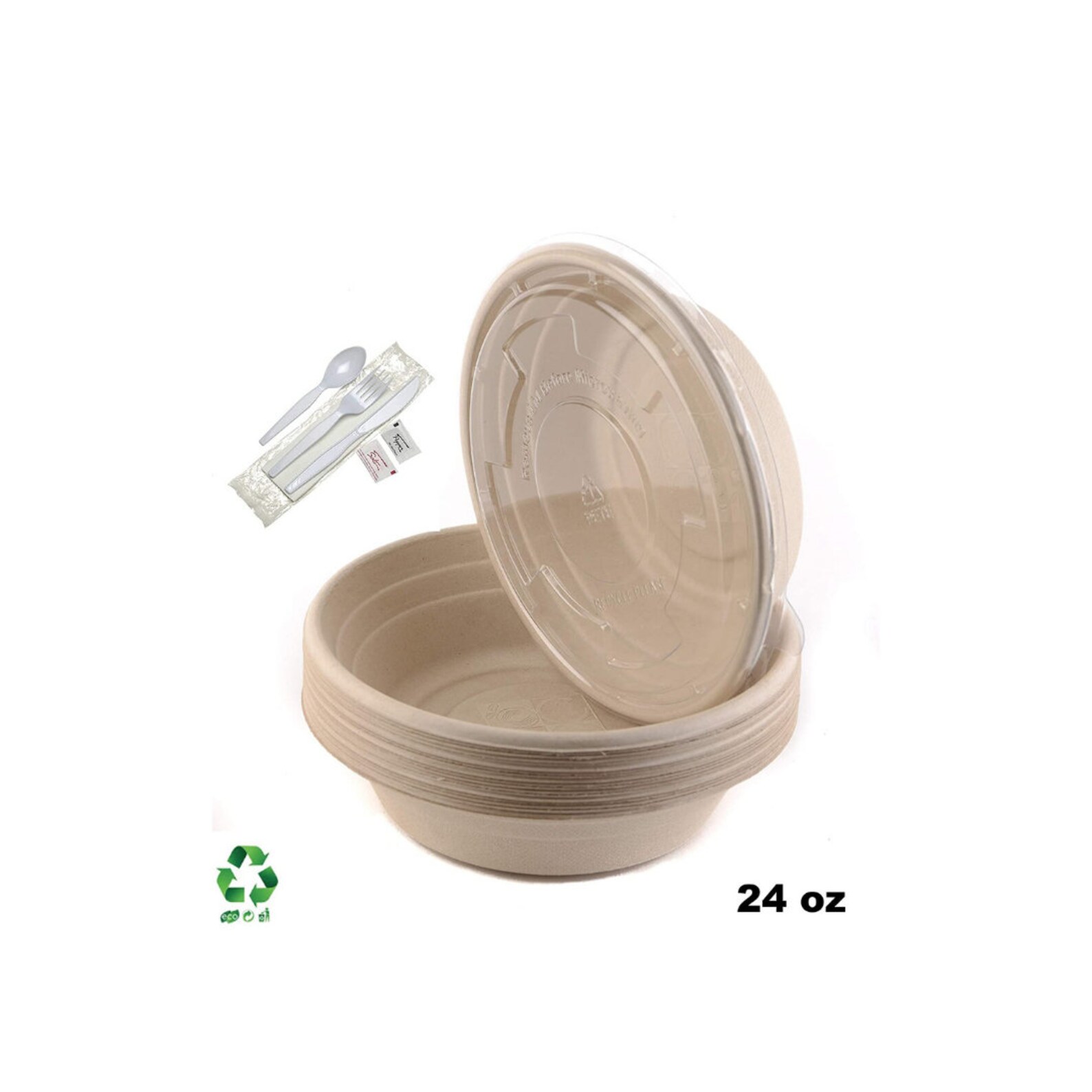 24oz Round Disposable Bowls With Lids and Cutlery Sturdy Etsy