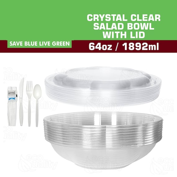 24 oz Disposable Togo Bowls with Lids Plastic White 150 Set