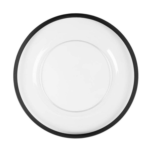 13" Round Heavy Duty Disposable Clear Plastic Dinner Plates with Thick Black Rim