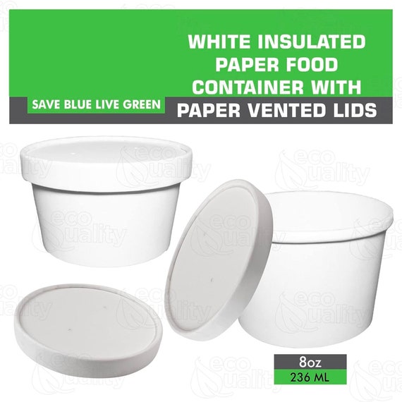 White Paper Round Food & Soup Containers With Vented Lids 