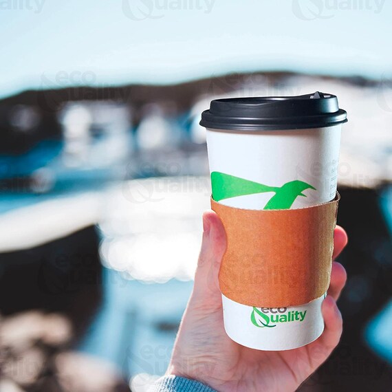 20 Oz. Disposable Eco White Paper Coffee Cups W Black Dome Lids