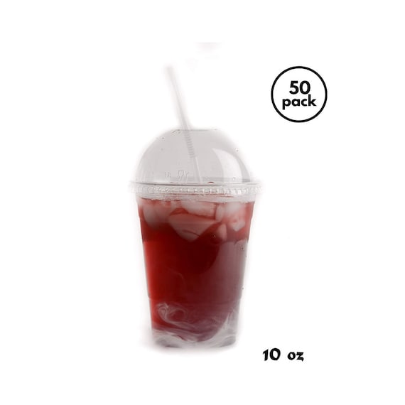 50] Plastic Cups with Lids 10 oz  Iced Coffee Go Cups and Lids