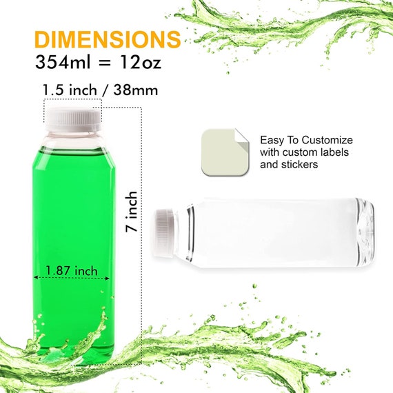 12 oz Round Clear Plastic Cold Pressed Juice Bottle - with Safety Cap - 2  x 2 x 7 1/4 - 100 count box