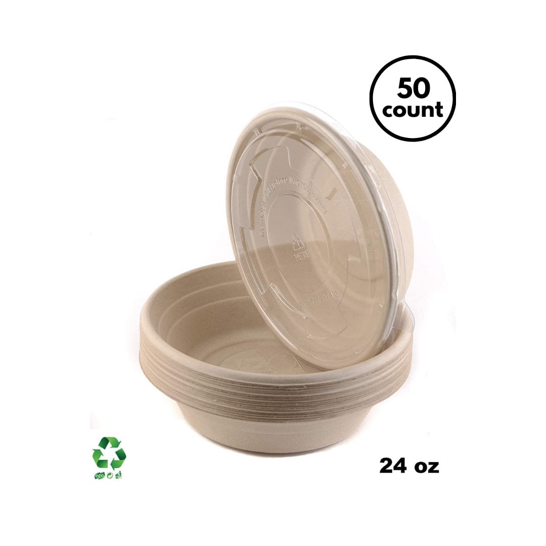 50 Piece Disposable Soup Bowls 100% Biodegradable Paper Bowls for