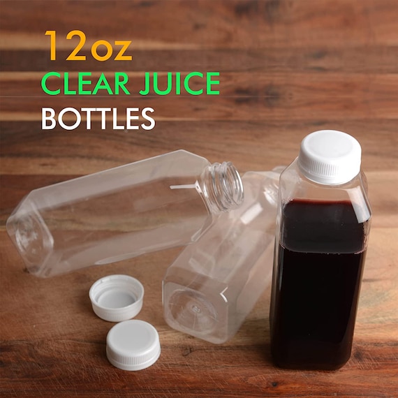 12 oz Round Clear Plastic Cold Pressed Juice Bottle - with Safety Cap - 2  x 2 x 7 1/4 - 100 count box
