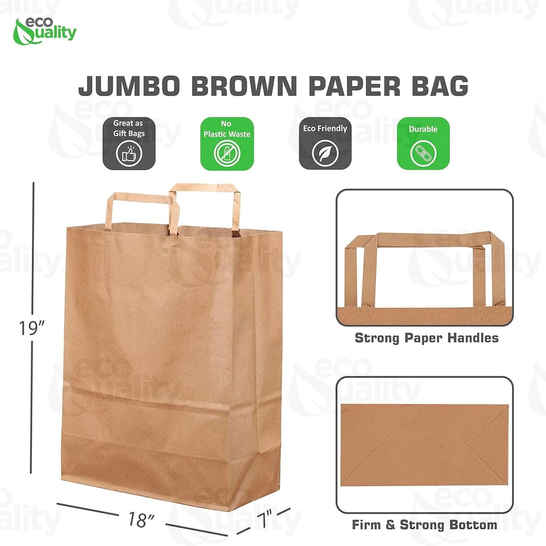 Jumbo Kraft Brown Paper Bags With Paper Handles 18 X 7 X 19 Etsy