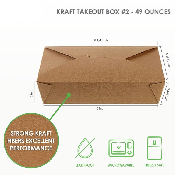 25 Pack 49 oz. Kraft Brown Paper Take Out Food Containers Microwaveable Leak and Grease Resistant Boxes Great for To Go Orders