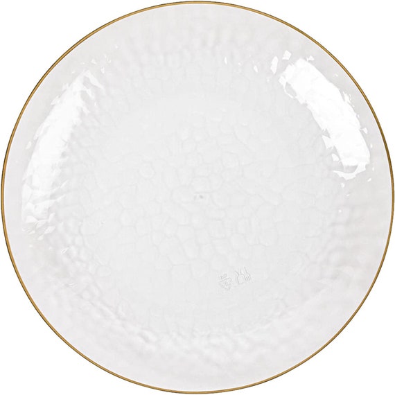 10 in Round Hammered Translucent Clear Plastic Dinner Plates With