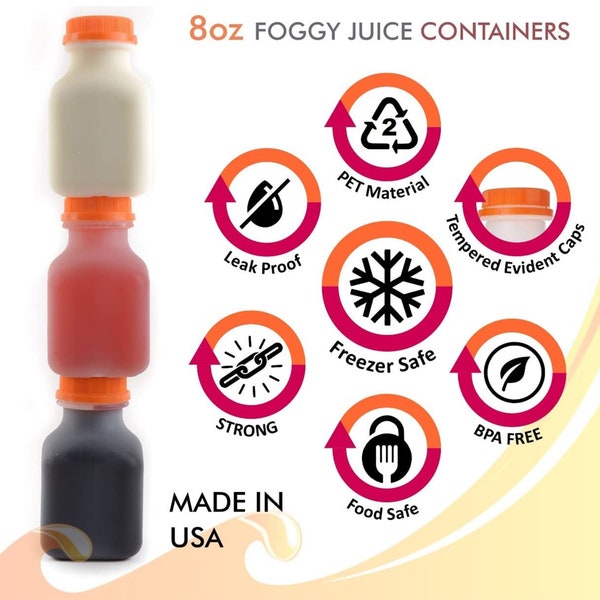 8 oz. 12 oz. 16 oz. Empty Plastic Juice Bottles with Tamper-Evident Caps (Multi-Variation)