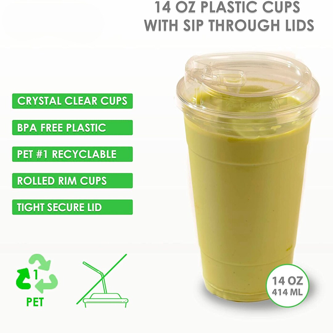 14 Oz Cups Iced Coffee Go Cups With Sip Through Lids Cold Smoothie Etsy