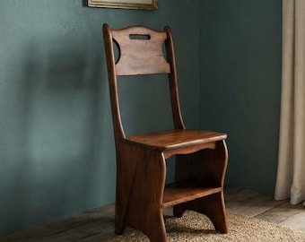 Classic wooden folding library chair/ ladder/ farmhouse and cottage-style display shelf.