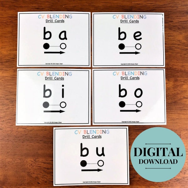 Consonant Vowel CV Blending Drill Cards [PDF Digital Download]