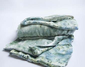 Silk & Silk Velvet Blanket | Bedding | Throw Blanket | Botanical Dyed Green | Charmeuse silk | Silk Velvet | Custom available Active