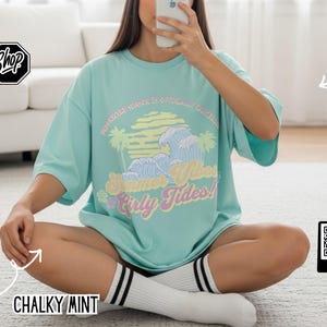 Summer Vibes Girly Tides Hidradenitis T-shirt | Pastel Beach Palm Sunset Waves
