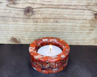 Red Jasper Tealight Candleholder | Resin | Candleholder |Tealight | Crystals