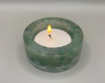 Green Aventurine Crystal Tealight Candle Holder | Handmade Resin Candle Holder | Home Decor