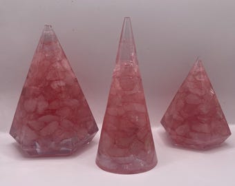 Rose Quartz Resin Ring Holder | Crystal Ring Cone | Handmade Jewelry Organizer