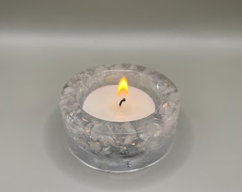 Clear Quartz Resin Tealight Candle Holder | Clear Quartz | Candle Holder | Resin | Crystals