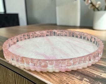 Rose Quartz Crystal Border Trinket Dish | Jewelry Catchall Tray | Decorative Tray
