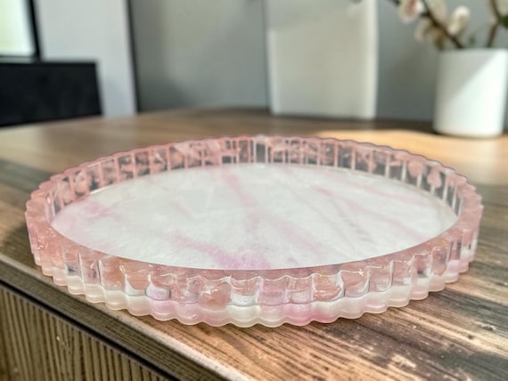 Rose Quartz Crystal Border Trinket Dish | Jewelry Catchall Tray | Decorative Tray
