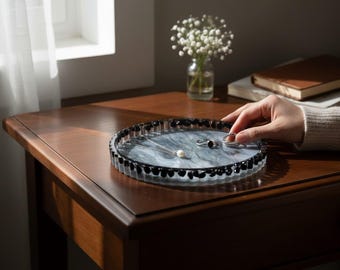 Obsidian Crystal Border Trinket Dish | Jewelry Catchall Tray | Decorative Tray