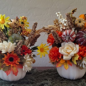 Fall White-Pumpkin Floral Arrangements