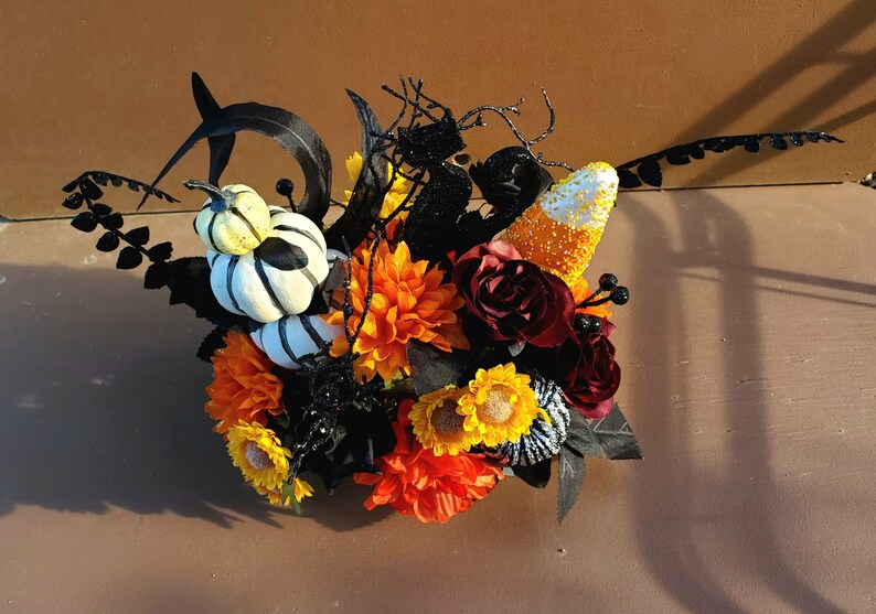 Halloween Centerpiece Faux Floral Arrangement Checkerboard Etsy