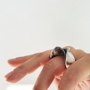 Vintage modernist ring, oxidized jewelry ring, minimalistic silver ring, unique handmade jewelry, birthday gift for best friend female, art image 9