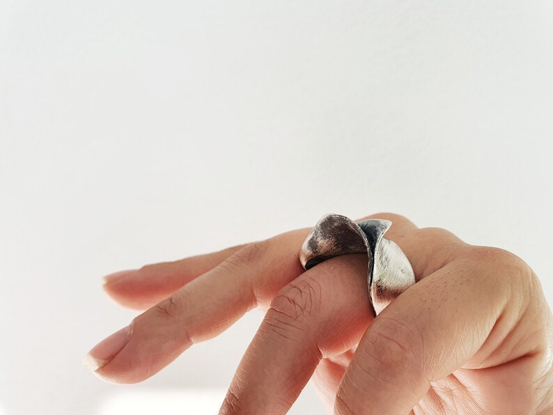 Vintage modernist ring, oxidized jewelry ring, minimalistic silver ring, unique handmade jewelry, birthday gift for best friend female, art image 9