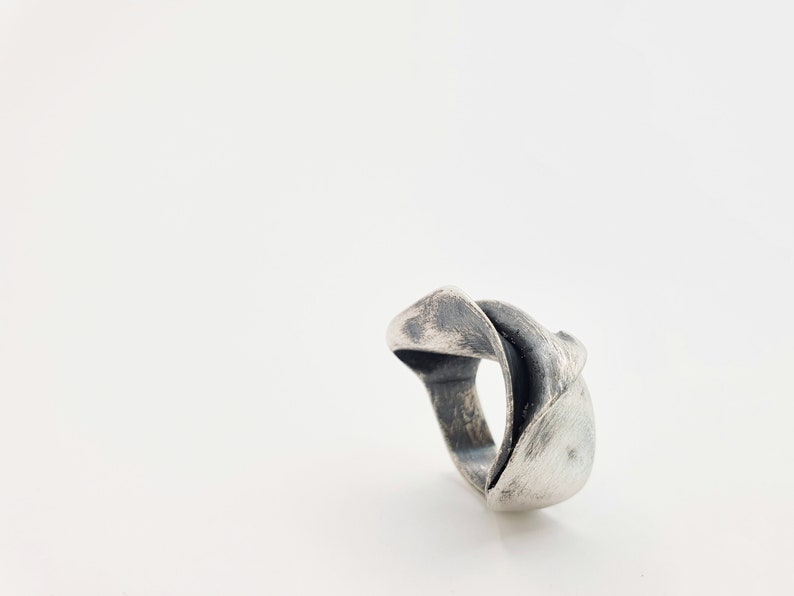 Vintage modernist ring, oxidized jewelry ring, minimalistic silver ring, unique handmade jewelry, birthday gift for best friend female, art image 7