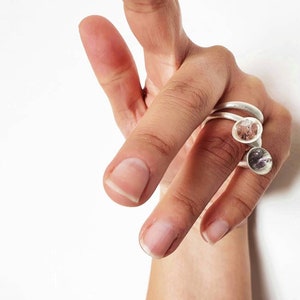 Stackable rings set sterling silver, natural amethyst ring, pink tourmaline engagement ring, birthstone jewelry for mom rings, anniversary