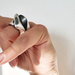 Vintage modernist ring, oxidized jewelry ring, minimalistic silver ring, unique handmade jewelry, birthday gift for best friend female, art image 10