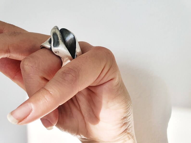 Vintage modernist ring, oxidized jewelry ring, minimalistic silver ring, unique handmade jewelry, birthday gift for best friend female, art image 10