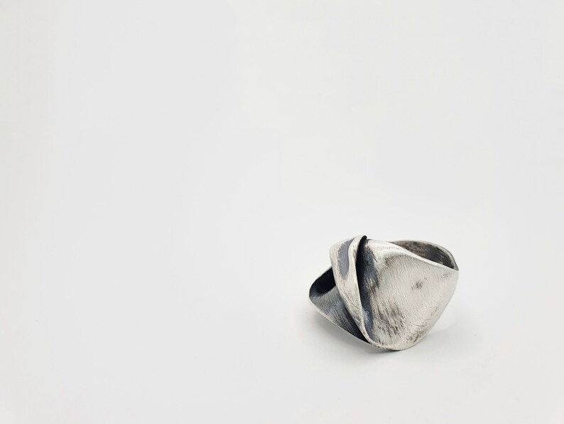 Vintage modernist ring, oxidized jewelry ring, minimalistic silver ring, unique handmade jewelry, birthday gift for best friend female, art image 3