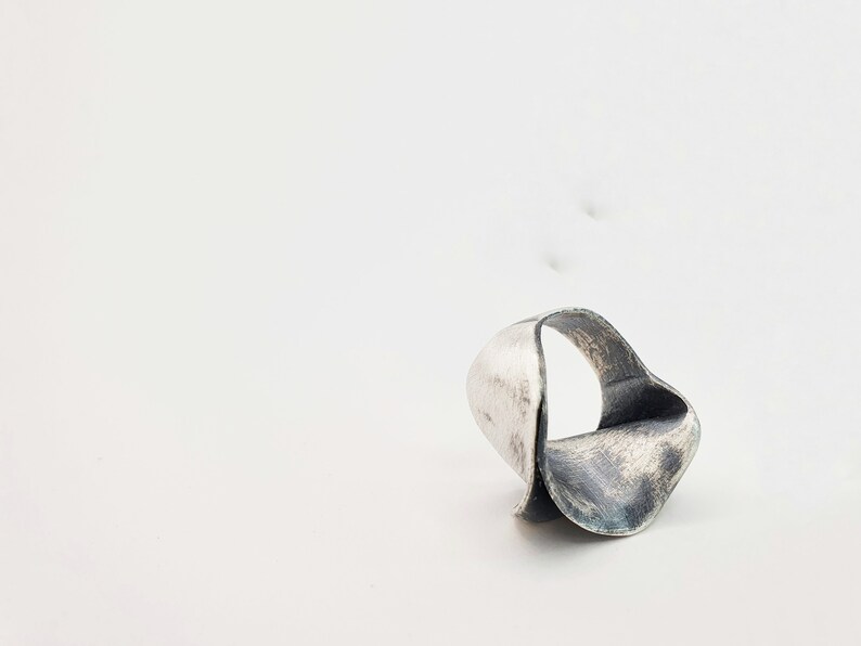 Vintage modernist ring, oxidized jewelry ring, minimalistic silver ring, unique handmade jewelry, birthday gift for best friend female, art image 4