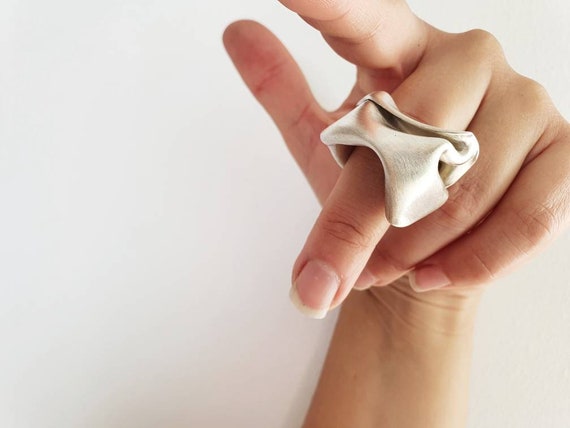 Modernist sterling silver ring, brutalist jewelry sterling, cocktail rings for woman, unique silver ring, alternative rings