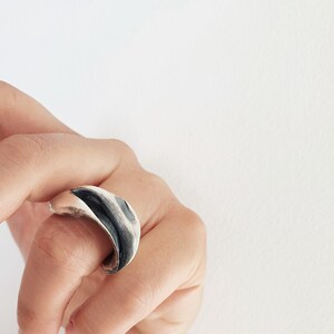 Vintage modernist ring, oxidized jewelry ring, minimalistic silver ring, unique handmade jewelry, birthday gift for best friend female, art image 1