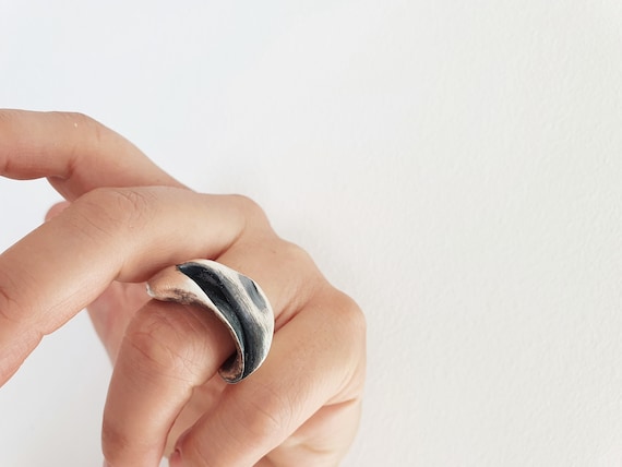 Vintage modernist ring, oxidized jewelry ring, minimalistic silver ring, unique handmade jewelry, birthday gift for best friend female, art