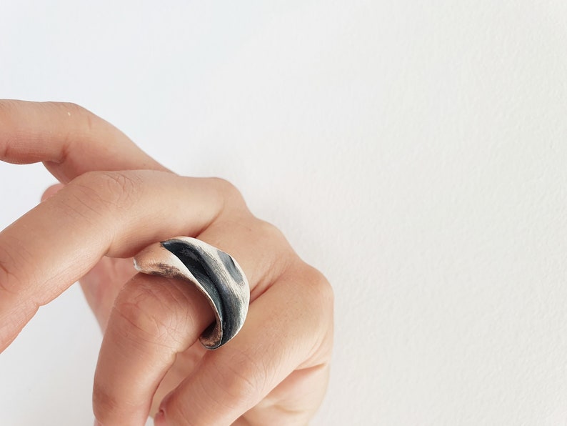 Vintage modernist ring, oxidized jewelry ring, minimalistic silver ring, unique handmade jewelry, birthday gift for best friend female, art image 1