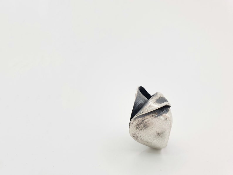 Vintage modernist ring, oxidized jewelry ring, minimalistic silver ring, unique handmade jewelry, birthday gift for best friend female, art image 8