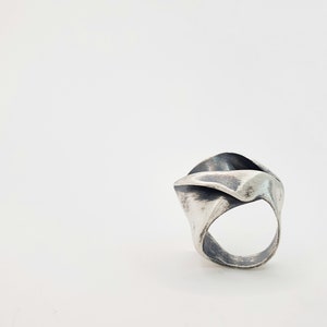 Vintage modernist ring, oxidized jewelry ring, minimalistic silver ring, unique handmade jewelry, birthday gift for best friend female, art image 6