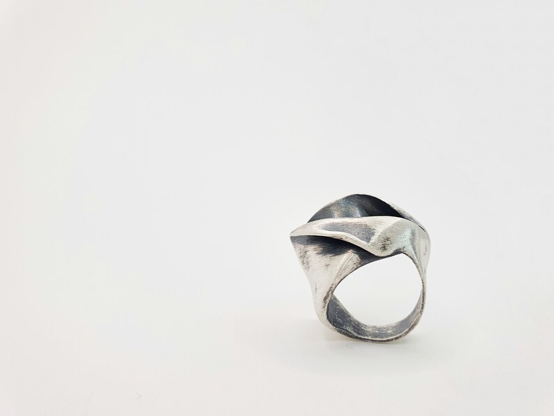 Vintage modernist ring, oxidized jewelry ring, minimalistic silver ring, unique handmade jewelry, birthday gift for best friend female, art image 6