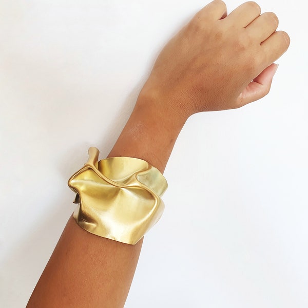 Wide gold cuff bracelet, statement bracelet chunky, brass cuff bracelet for women, jewelry wedding