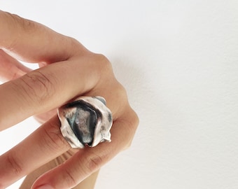 Oxidized silver ring, silver jewelry, brutalist ring, sterling modernist ring, beauty and the best jewelry, cocktail ring, gift for her
