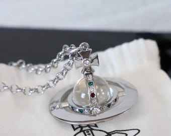 Vivienne Westwood Silver Clear LARGE 3D Orb Necklace